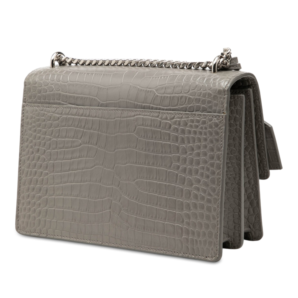 Pre-Loved Saint Laurent Medium Croc Embossed Leather Monogram Sunset Crossbody - Picture 2 of 6